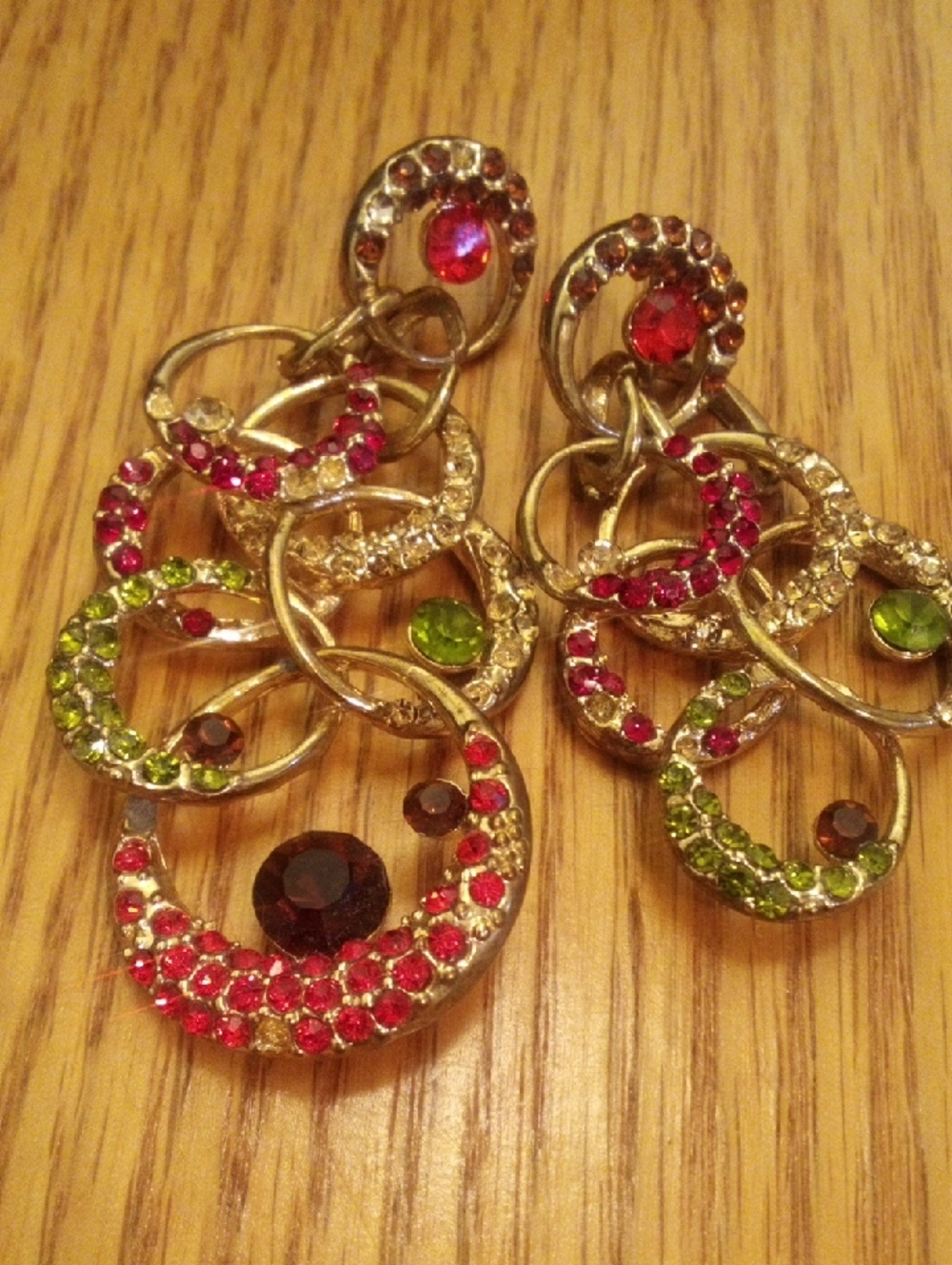 Parts-Gold-Tone Multi-Colored Crystal Drop Earrings - Pink & Green